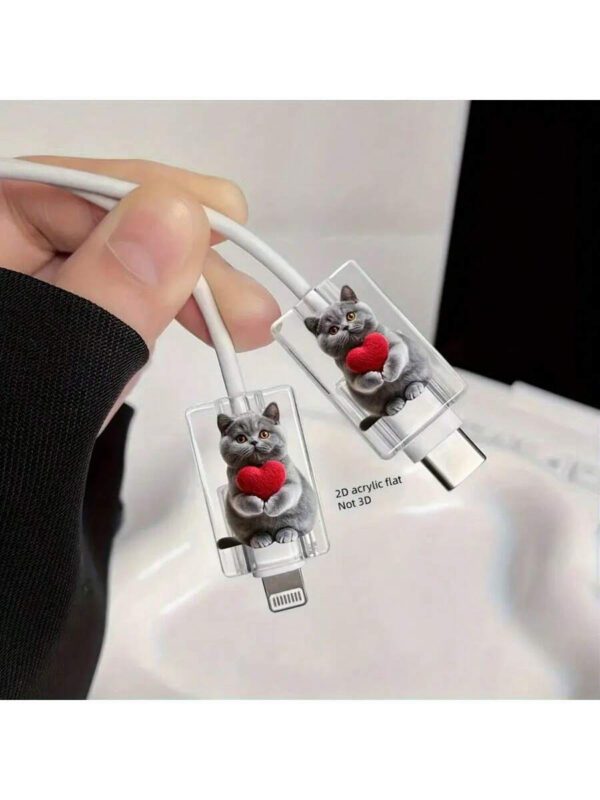 2 pièces Protecteur de câble de données avec motif 3D de chat – Image 2