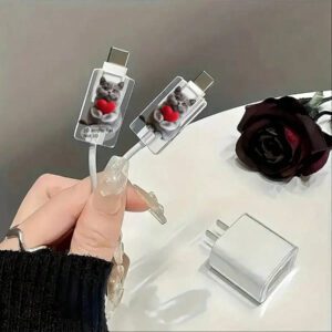 2 pièces Protecteur de câble de données avec motif 3D de chat
