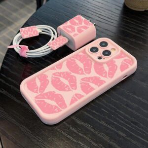 5 pièces Lot de coques de téléphone roses, compatibles avec 17, 17 Air, 17 Pro, 17 Pro Max, comprend un chargeur, un câble de données, un cordon