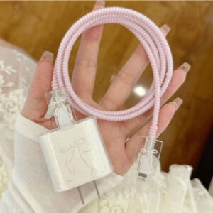 4 pièces Protecteurs de câble de données de 18/20 W en forme de nœud rose/fleur/papillon pour pomme, compatibles avec 16/16 Pro Max/15/14/13/11, adaptateur de chargeur et câble de charge anti-pliage, étui souple