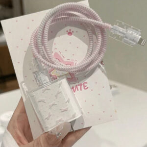 4 pièces Protecteurs de câble de données de 18/20 W en forme de nœud rose/fleur/papillon pour pomme, compatibles avec 16/16 Pro Max/15/14/13/11, adaptateur de chargeur et câble de charge anti-pliage, étui souple