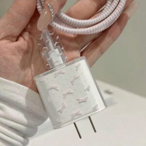 4 pièces Protecteurs de câble de données de 18/20 W en forme de nœud rose/fleur/papillon pour pomme, compatibles avec 16/16 Pro Max/15/14/13/11, adaptateur de chargeur et câble de charge anti-pliage, étui souple
