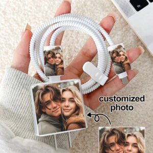 Personnalisation d'image personnalisée, enrouleur blanc pur de 1,5 mètre, fixation de fil, protection de tête de charge en TPU pour câble de données anti-rupture, lot de 5 pièces compatible iPhone, câble de données de charge rapide 20 W, cadeau de Noël quotidien