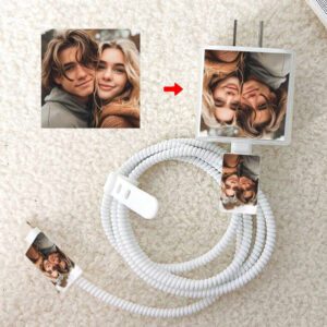Personnalisation d'image personnalisée, enrouleur blanc pur de 1,5 mètre, fixation de fil, protection de tête de charge en TPU pour câble de données anti-rupture, lot de 5 pièces compatible iPhone, câble de données de charge rapide 20 W, cadeau de Noël quotidien