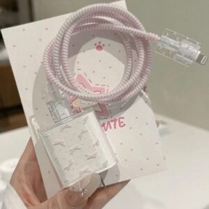 4 pièces Protecteurs de câble de données de 18/20 W en forme de nœud rose/fleur/papillon pour pomme, compatibles avec 16/16 Pro Max/15/14/13/11, adaptateur de chargeur et câble de charge anti-pliage, étui souple