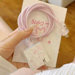 4 pièces Protecteurs de câble de données de 18/20 W en forme de nœud rose/fleur/papillon pour pomme, compatibles avec 16/16 Pro Max/15/14/13/11, adaptateur de chargeur et câble de charge anti-pliage, étui souple