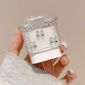 5 pièces Ensemble de chargeur de téléphone portable avec design de tulipe blanche métallique et perle 20W/18W, câble de protection de chargement, boîtier de protection de la tête de chargement, compatible avec le câble de chargeur , accessoires de chargeur, accessoires de téléphone