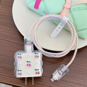 5 pièces Ensemble de chargeur de téléphone portable avec design de tulipe blanche métallique et perle 20W/18W, câble de protection de chargement, boîtier de protection de la tête de chargement, compatible avec le câble de chargeur , accessoires de chargeur, accessoires de téléphone