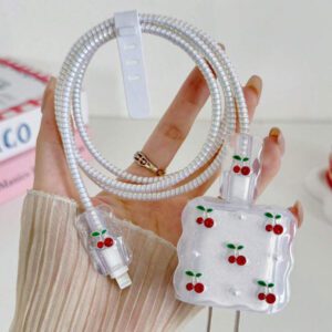 5 pièces Ensemble de chargeur de téléphone portable avec design de tulipe blanche métallique et perle 20W/18W, câble de protection de chargement, boîtier de protection de la tête de chargement, compatible avec le câble de chargeur , accessoires de chargeur, accessoires de téléphone