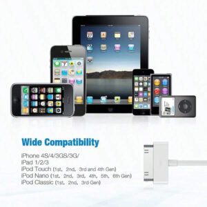 Câble de charge USB, cordon de synchronisation et de charge USB de 4,0 pi compatible avec iPhone 4, 4s, 3G, 3GS, iPad 1, 2, 3, iPod Touch, Nano blanc (1 pièce)