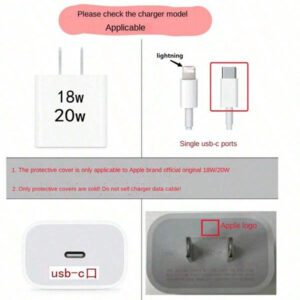 5 pièces Set - Adaptateur 20W compatible avec 12/13/14 Pro Max, étui de protection pour câble de charge à design nœud papillon 3D, ensemble d'accessoires antiflex en TPU, protecteur de chargeur