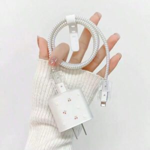 5 pièces/Set Fleurs de Cerisier Conçus Couvercles de Protection pour Chargeur et Câble de Données, Compatible avec Apple 18W/20W et Compatible avec le Câble 14 Pro, Protecteur de Chargeur