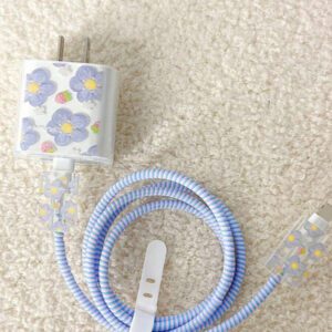 5 pièces/Set Fleurs de Cerisier Conçus Couvercles de Protection pour Chargeur et Câble de Données, Compatible avec Apple 18W/20W et Compatible avec le Câble 14 Pro, Protecteur de Chargeur