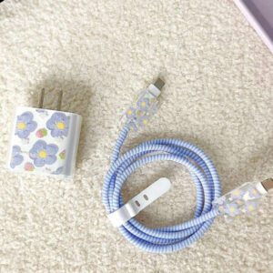 5 pièces/Set Fleurs de Cerisier Conçus Couvercles de Protection pour Chargeur et Câble de Données, Compatible avec Apple 18W/20W et Compatible avec le Câble 14 Pro, Protecteur de Chargeur