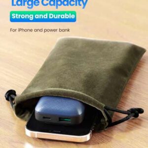 UGREEN Sac pochette de 19*12 cm pour batterie externe, écouteurs TWS, sac en flanelle pour accessoires de téléphone portable, sac de protection étanche à cordon avec compartiments pour câbles, en polyamide
