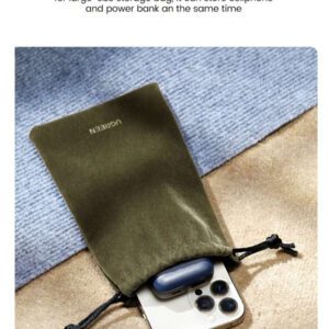 UGREEN Sac pochette de 19*12 cm pour batterie externe, écouteurs TWS, sac en flanelle pour accessoires de téléphone portable, sac de protection étanche à cordon avec compartiments pour câbles, en polyamide
