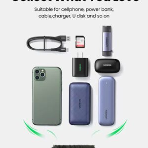 UGREEN Sac pochette de 19*12 cm pour batterie externe, écouteurs TWS, sac en flanelle pour accessoires de téléphone portable, sac de protection étanche à cordon avec compartiments pour câbles, en polyamide
