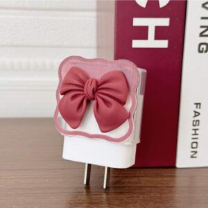 5 pièces Étui de protection pour chargeur Apple 20W, avec une tête de charge et un câble de téléphone dotés d'un nœud rose mignon en 3D. Étui de protection pour câble compatible avec 16/15/14/13