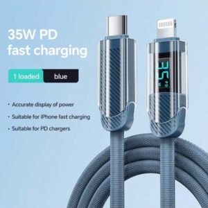 Câble de charge rapide avec affichage numérique intelligent USB-C vers Lightning, câble de synchronisation tressé en nylon, compatible avec les séries 13/12/11 et iPad, compatible avec , transfert de données haute vitesse et charge compatible MFi certifié