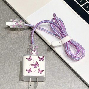 5 pièces Ensemble de chargeur design cœur rose, chargeur 20W/18W, protecteur de câble de charge, protecteur de tête de chargeur, compatible avec 11 12 13 14 15 16 17
