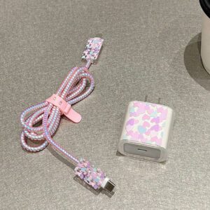 5 pièces Ensemble de chargeur design cœur rose, chargeur 20W/18W, protecteur de câble de charge, protecteur de tête de chargeur, compatible avec 11 12 13 14 15 16 17