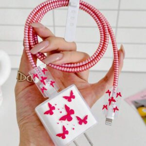 5 pièces Ensemble de chargeur design cœur rose, chargeur 20W/18W, protecteur de câble de charge, protecteur de tête de chargeur, compatible avec 11 12 13 14 15 16 17