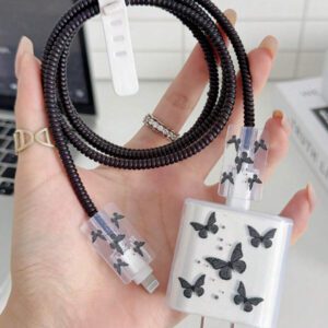 5 pièces Ensemble de chargeur design cœur rose, chargeur 20W/18W, protecteur de câble de charge, protecteur de tête de chargeur, compatible avec 11 12 13 14 15 16 17