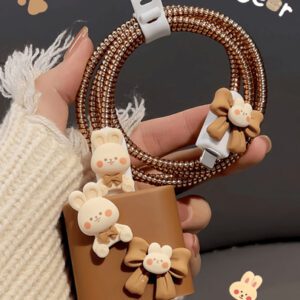 5 pièces Protecteur de câble avec nœud papillon 3D de lapin compatible avec le chargeur iPhone14 Pro Max, compatible avec les adaptateurs de charge rapide 13/12/11 18/20W, organisateur, cadeau petit(e) ami(e) protecteur de chargeur