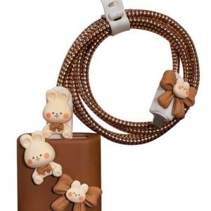 5 pièces Protecteur de câble avec nœud papillon 3D de lapin compatible avec le chargeur iPhone14 Pro Max, compatible avec les adaptateurs de charge rapide 13/12/11 18/20W, organisateur, cadeau petit(e) ami(e) protecteur de chargeur
