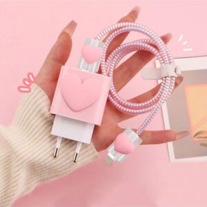 Set de 5 protecteurs de câble de chargement antistress en forme de cœur rotatif, compatibles avec le chargeur 25W, résistant aux rayures, aux cassures et à la saleté