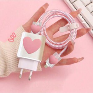 Set de 5 protecteurs de câble de chargement antistress en forme de cœur rotatif, compatibles avec le chargeur 25W, résistant aux rayures, aux cassures et à la saleté