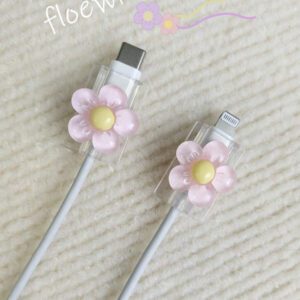 2 pièces/Ensemble Étuis protecteurs de station de charge transparents et floraux à la mode, accessoires de chargeur, accessoires de téléphone