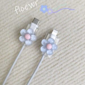2 pièces/Ensemble Étuis protecteurs de station de charge transparents et floraux à la mode, accessoires de chargeur, accessoires de téléphone