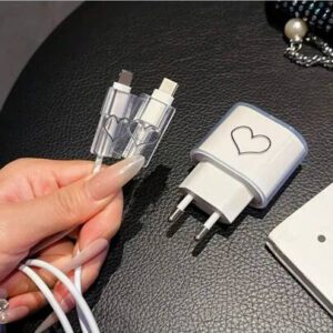 3 pièces Étui de protection de charge rapide 20W avec prise UE, de forme de cœur, compatible avec iPhone13/14/15/16, en TPU, avec port de charge rond et cache-câble, sans batterie ni composants électroniques, protecteur de câble, protecteur de chargeur