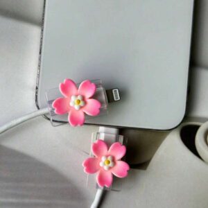 2 pièces/Ensemble Étuis protecteurs de station de charge transparents et floraux à la mode, accessoires de chargeur, accessoires de téléphone