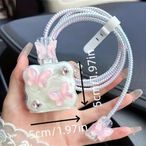 Étui de protection de chargeur avec nœud papillon 3D/cœur/étoile, compatible avec le chargeur 16 Pro Max, gaine de protection de câble de données compatible avec 16/15/14/13, adaptateur de charge rapide 18/20W, design anti-rayures, cadeau pour petit ami/petite amie