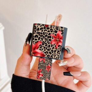 Hibiscus, Étui de protection de câble de chargeur à imprimé léopard, compatible avec le chargeur Apple 20W, étui de protection minimaliste pour chargeur Apple, convient au câble de chargement 20W pour téléphone 15/16 Pro Max, résistant aux rayures et aux morsures, convient pour 13/14 Plus, cadeau d'Halloween