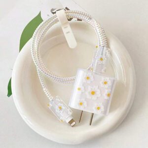 5 pièces Étuis de protection design floral minimaliste créatif, compatibles avec l' 16/15 Pro Max 20W, chargeur, câble de données. Protège contre les dommages. Convient comme cadeau pour petit ami/petite amie. Protecteur de câble, protecteur de chargeur
