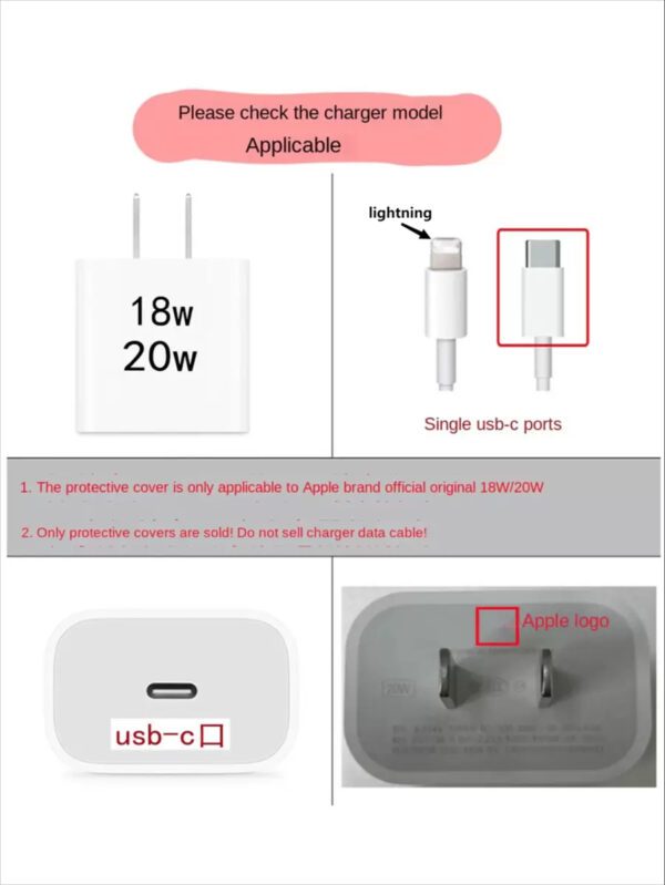 5 pièces Ensemble de boîtier de chargeur de téléphone compatible avec le chargeur Apple 18/20W avec boîtier de chargeur à nœud rose fuchsia 3D et câble de données avec corde de protection compatible avec les téléphones mobiles 16/15/14/13/12/11. Étui en TPU doux anti-rayures et anti-casse, protecteur de câble de chargeur – Image 5
