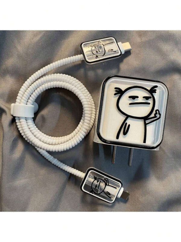 5 pièces/set Étui de protection de câble de données avec figure de ligne amusante, convient pour le chargeur 18-20W, prévient la rupture du câble. Accessoires de chargeur Nan, accessoires de téléphone – Image 4