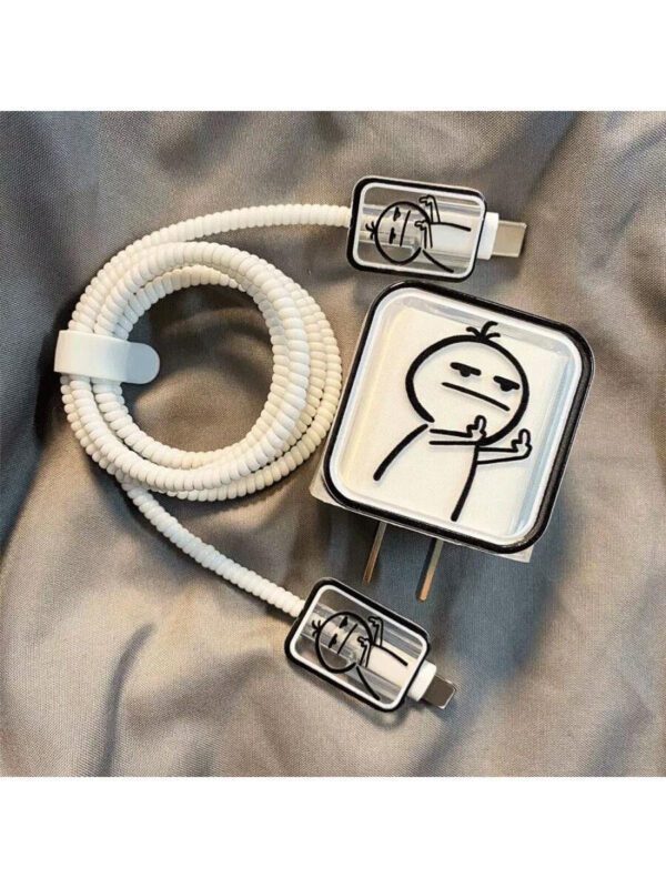 5 pièces/set Étui de protection de câble de données avec figure de ligne amusante, convient pour le chargeur 18-20W, prévient la rupture du câble. Accessoires de chargeur Nan, accessoires de téléphone – Image 7