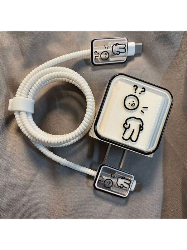 5 pièces/set Étui de protection de câble de données avec figure de ligne amusante, convient pour le chargeur 18-20W, prévient la rupture du câble. Accessoires de chargeur Nan, accessoires de téléphone – Image 17