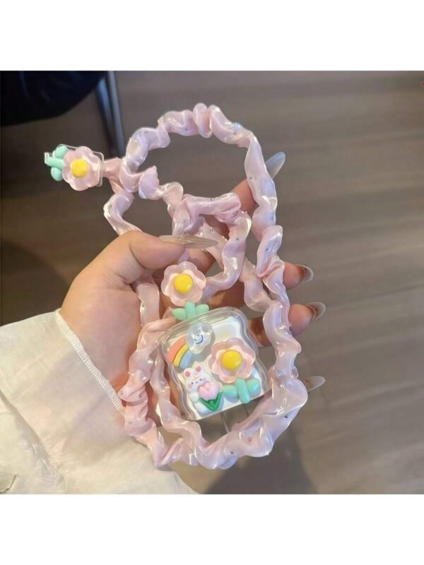 5 piÃ¨ces/set Protecteur de cÃ¢ble de donnÃ©es en maille Ã  motif floral 3D vague lapin, convient pour l'adaptateur de chargeur US 18/20W, compatible avec IPhone11/12/13/14/15/16 Pro Max, protecteur de cÃ¢ble anti-rupture de 1,5 m, Ã©tui de protection pour tÃªte de chargement en TPU â€“ Image 2